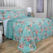 Kit: 1 Cobre-leito King Bouti de Microfibra Ultrasonic Estampada + 2 Porta-travesseiros - Simone Turquesa - Dui Design