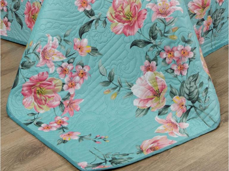 Kit: 1 Cobre-leito King Bouti de Microfibra Ultrasonic Estampada + 2 Porta-travesseiros - Simone Turquesa - Dui Design