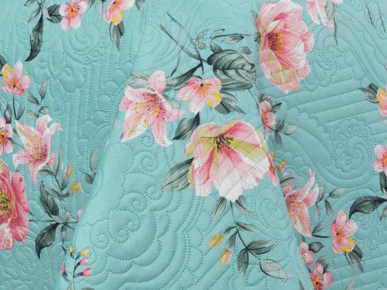 Kit: 1 Cobre-leito King Bouti de Microfibra Ultrasonic Estampada + 2 Porta-travesseiros - Simone Turquesa - Dui Design