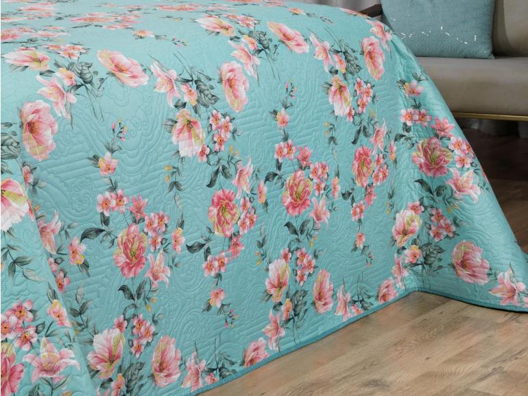 Kit: 1 Cobre-leito King Bouti de Microfibra Ultrasonic Estampada + 2 Porta-travesseiros - Simone Turquesa - Dui Design