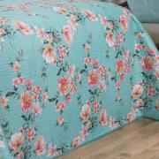 Kit: 1 Cobre-leito King Bouti de Microfibra Ultrasonic Estampada + 2 Porta-travesseiros - Simone Turquesa - Dui Design