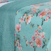 Kit: 1 Cobre-leito King Bouti de Microfibra Ultrasonic Estampada + 2 Porta-travesseiros - Simone Turquesa - Dui Design