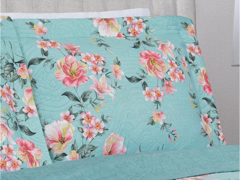 Kit: 1 Cobre-leito King Bouti de Microfibra Ultrasonic Estampada + 2 Porta-travesseiros - Simone Turquesa - Dui Design