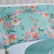 Kit: 1 Cobre-leito King Bouti de Microfibra Ultrasonic Estampada + 2 Porta-travesseiros - Simone Turquesa - Dui Design