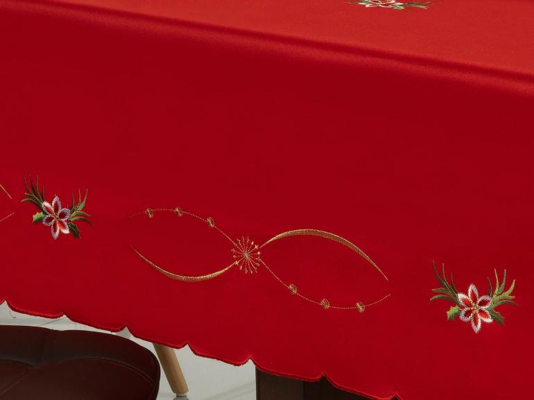 Toalha de Mesa Natal com Bordado Richelieu Retangular 6 Lugares 160x220cm - Sinos de Natal Vermelho - Dui Design