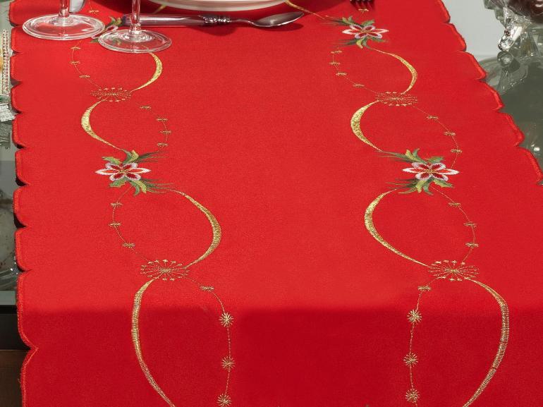 Trilho de Mesa Natal com Bordado Richelieu 45x170cm Avulso - Sinos de Natal Vermelho - Dui Design