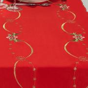Trilho de Mesa Natal com Bordado Richelieu 45x170cm Avulso - Sinos de Natal Vermelho - Dui Design
