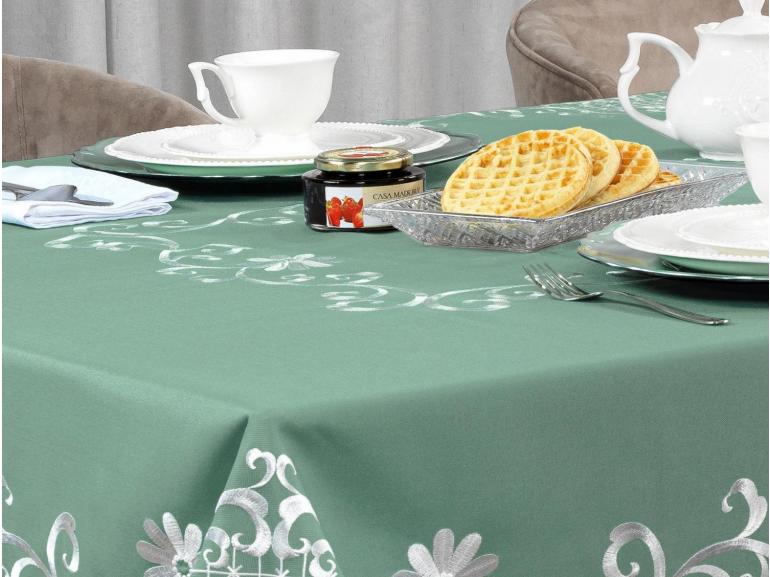 Toalha de Mesa com Bordado Richelieu Retangular 8 Lugares 160x270cm - Sofia Verde - Dui Design