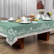 Toalha de Mesa com Bordado Richelieu Retangular 8 Lugares 160x270cm - Sofia Verde - Dui Design
