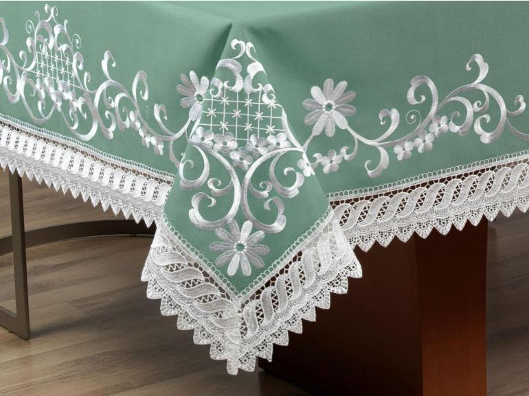 Toalha de Mesa com Bordado Richelieu Retangular 8 Lugares 160x270cm - Sofia Verde - Dui Design
