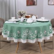 Toalha de Mesa com Bordado Richelieu Redonda 180cm - Sofia Verde - Dui Design