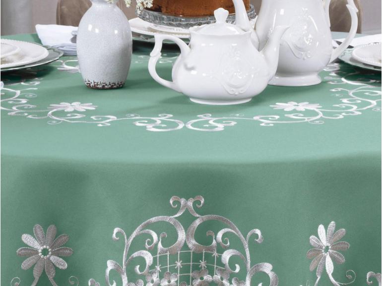 Toalha de Mesa com Bordado Richelieu Redonda 180cm - Sofia Verde - Dui Design