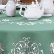 Toalha de Mesa com Bordado Richelieu Redonda 180cm - Sofia Verde - Dui Design