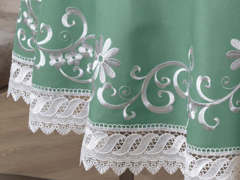 Toalha de Mesa com Bordado Richelieu Redonda 180cm - Sofia Verde - Dui Design