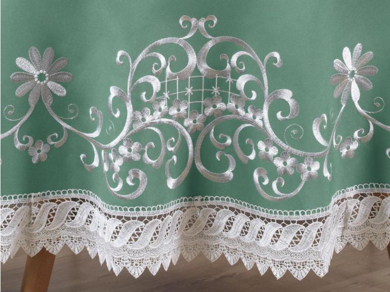 Toalha de Mesa com Bordado Richelieu Redonda 180cm - Sofia Verde - Dui Design