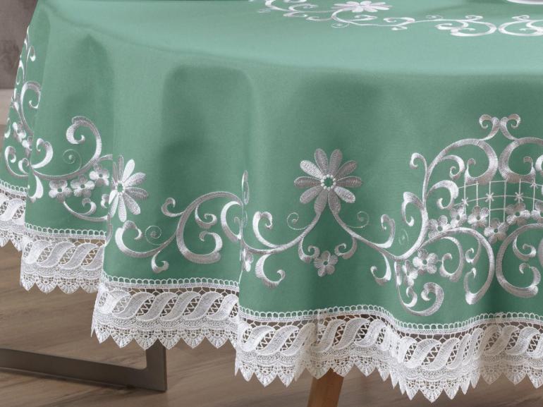 Toalha de Mesa com Bordado Richelieu Redonda 180cm - Sofia Verde - Dui Design