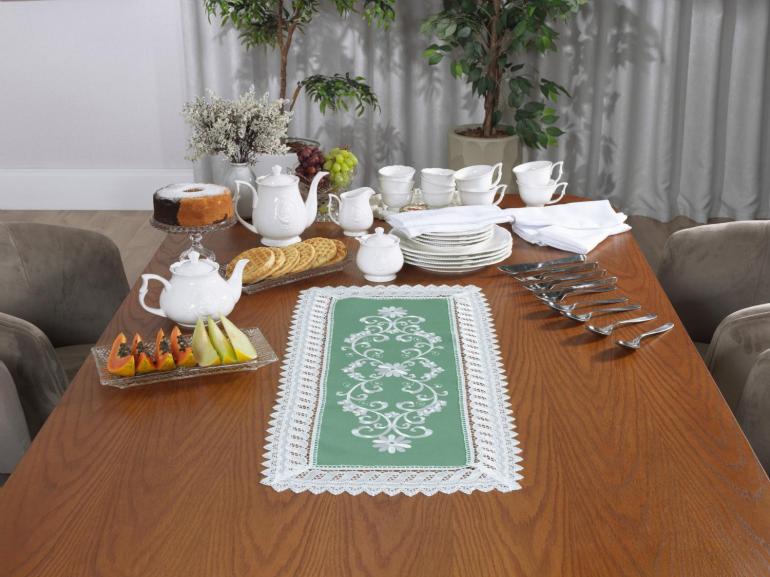 Trilho de Mesa com Bordado Richelieu 40x85cm Avulso - Sofia Verde - Dui Design