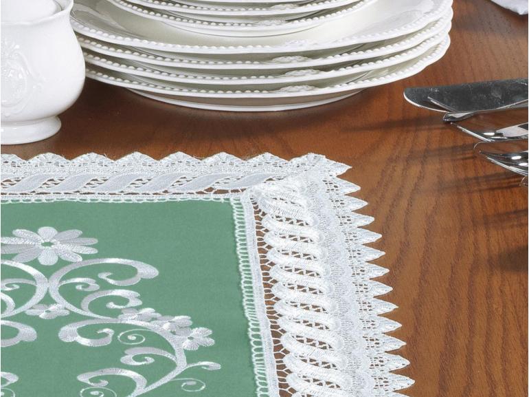 Trilho de Mesa com Bordado Richelieu 40x85cm Avulso - Sofia Verde - Dui Design