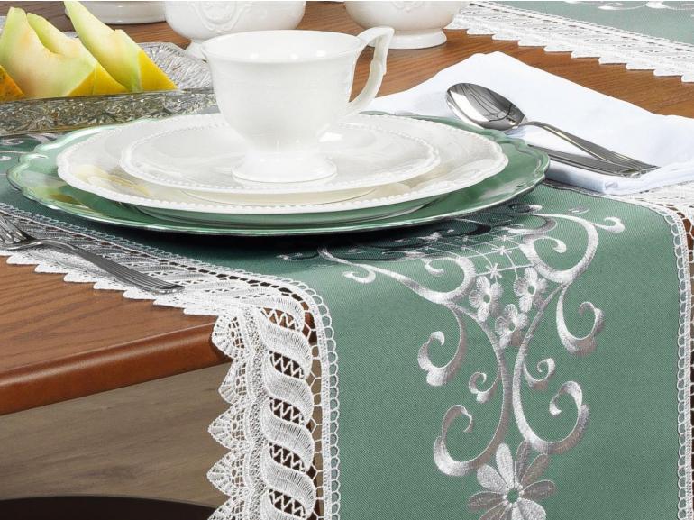 Trilho de Mesa com Bordado Richelieu 45x170cm Avulso - Sofia Verde - Dui Design