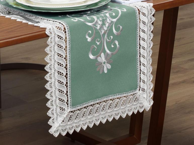 Trilho de Mesa com Bordado Richelieu 45x170cm Avulso - Sofia Verde - Dui Design