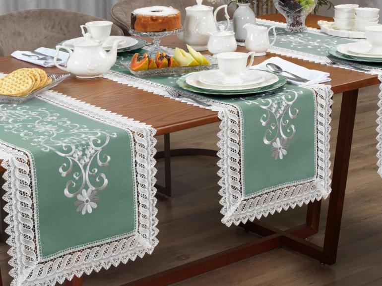 Trilho de Mesa com Bordado Richelieu 45x170cm Avulso - Sofia Verde - Dui Design