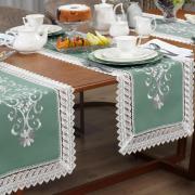 Trilho de Mesa com Bordado Richelieu 45x170cm Avulso - Sofia Verde - Dui Design