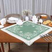 Centro de Mesa Quadrado com Bordado Richelieu 85x85cm - Sofia Verde - Dui Design