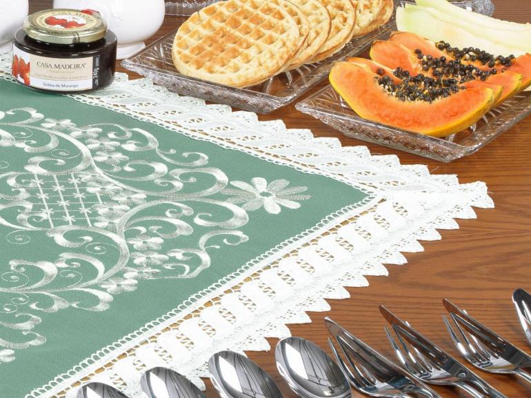 Centro de Mesa Quadrado com Bordado Richelieu 85x85cm - Sofia Verde - Dui Design