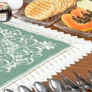 Centro de Mesa Quadrado com Bordado Richelieu 85x85cm - Sofia Verde - Dui Design