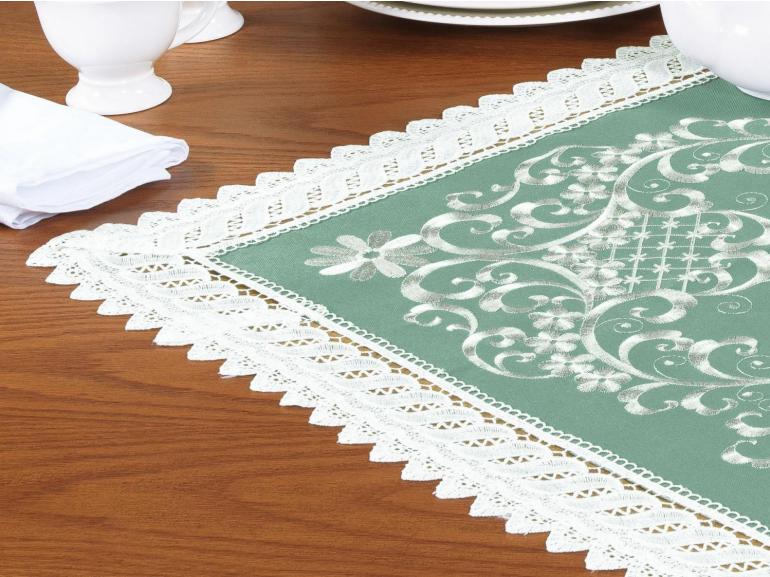 Centro de Mesa Quadrado com Bordado Richelieu 85x85cm - Sofia Verde - Dui Design