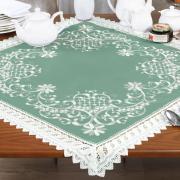 Centro de Mesa Quadrado com Bordado Richelieu 85x85cm - Sofia Verde - Dui Design
