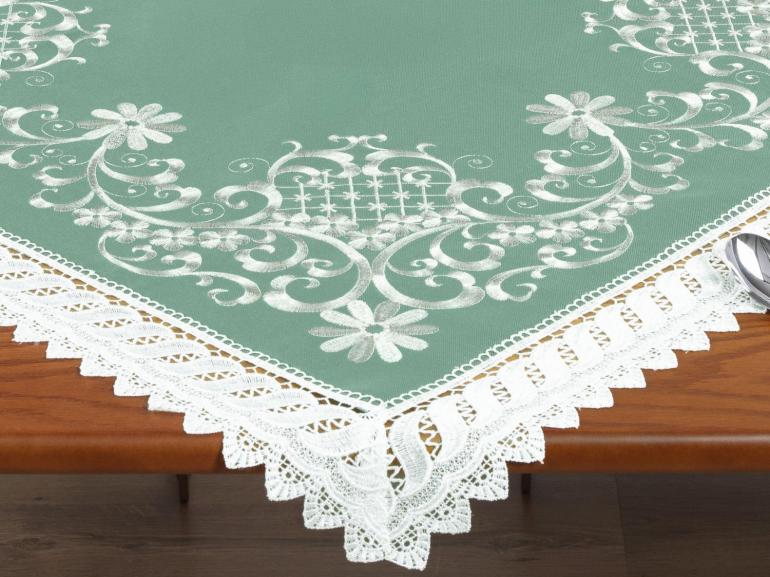 Centro de Mesa Quadrado com Bordado Richelieu 85x85cm - Sofia Verde - Dui Design
