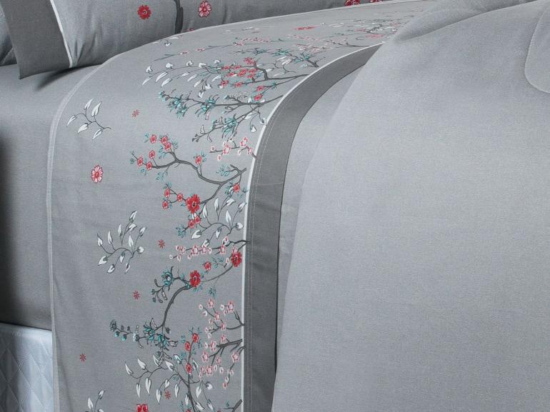 Jogo de Cama Casal Cetim 300 fios - Sonique Cinza - Dui Design