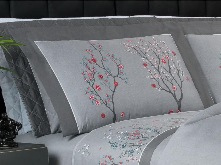 Jogo de Cama Casal Cetim 300 fios - Sonique Cinza - Dui Design