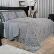 Kit: 1 Cobre-leito Queen + 2 porta-travesseiros Cetim 300 fios - Sonique Cinza - Dui Design