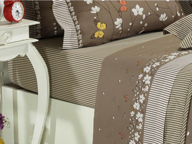 Kit: 1 Cobre-leito Casal + 2 Portas-travesseiro 150 fios 100% Algodo - Spring Taupe - Dui Design