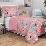 Kit: 1 Cobre-leito Solteiro Kids Bouti de Microfibra Ultrasonic Estampada + 1 Porta-travesseiro - Sticker Love - Dui Design