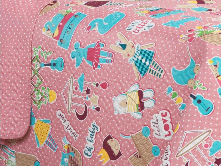 Kit: 1 Cobre-leito Solteiro Kids Bouti de Microfibra Ultrasonic Estampada + 1 Porta-travesseiro - Sticker Love - Dui Design