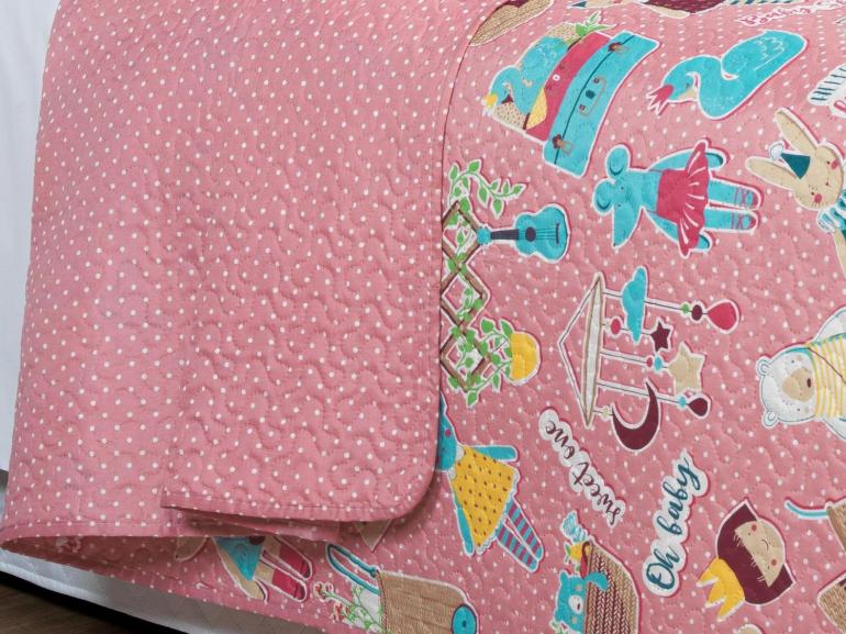 Kit: 1 Cobre-leito Solteiro Kids Bouti de Microfibra Ultrasonic Estampada + 1 Porta-travesseiro - Sticker Love - Dui Design