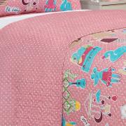 Kit: 1 Cobre-leito Solteiro Kids Bouti de Microfibra Ultrasonic Estampada + 1 Porta-travesseiro - Sticker Love - Dui Design