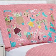 Kit: 1 Cobre-leito Solteiro Kids Bouti de Microfibra Ultrasonic Estampada + 1 Porta-travesseiro - Sticker Love - Dui Design