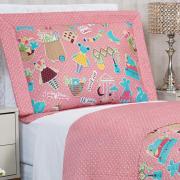 Kit: 1 Cobre-leito Solteiro Kids Bouti de Microfibra Ultrasonic Estampada + 1 Porta-travesseiro - Sticker Love - Dui Design