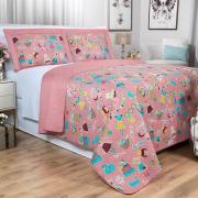 Kit: 1 Cobre-leito Casal Kids Bouti de Microfibra Ultrasonic Estampada + 2 Porta-travesseiros - Sticker Love - Dui Design