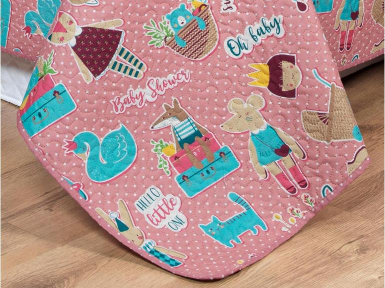 Kit: 1 Cobre-leito Casal Kids Bouti de Microfibra Ultrasonic Estampada + 2 Porta-travesseiros - Sticker Love - Dui Design