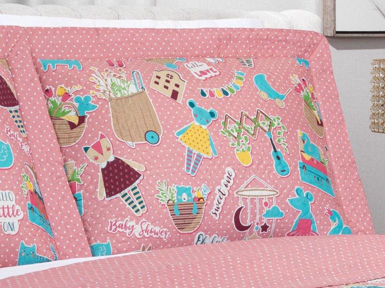 Kit: 1 Cobre-leito Casal Kids Bouti de Microfibra Ultrasonic Estampada + 2 Porta-travesseiros - Sticker Love - Dui Design