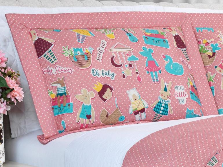 Kit: 1 Cobre-leito Casal Kids Bouti de Microfibra Ultrasonic Estampada + 2 Porta-travesseiros - Sticker Love - Dui Design