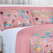 Kit: 1 Cobre-leito Casal Kids Bouti de Microfibra Ultrasonic Estampada + 2 Porta-travesseiros - Sticker Love - Dui Design