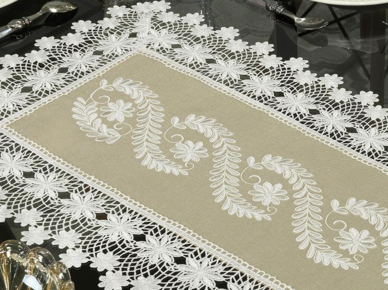 Trilho de Mesa com Bordado Richelieu 40x85cm Avulso - Sublime Bege - Dui Design