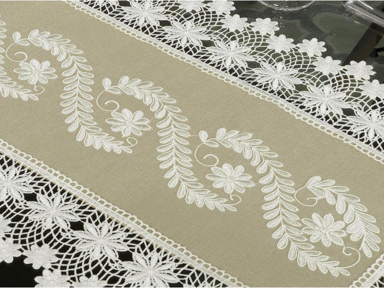 Trilho de Mesa com Bordado Richelieu 40x85cm Avulso - Sublime Bege - Dui Design
