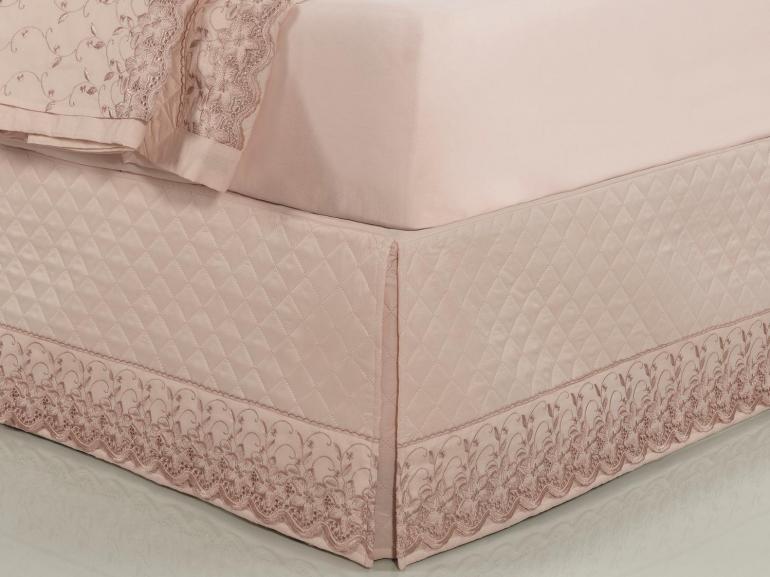 Saia para cama Box Matelassada com Bordado Ingls King - Sublime Rosa Velho - Dui Design